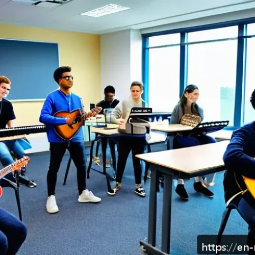 음악테라피사 전문 자격증 - A diverse group of college students engaged in a music therapy class inside a modern university clas...